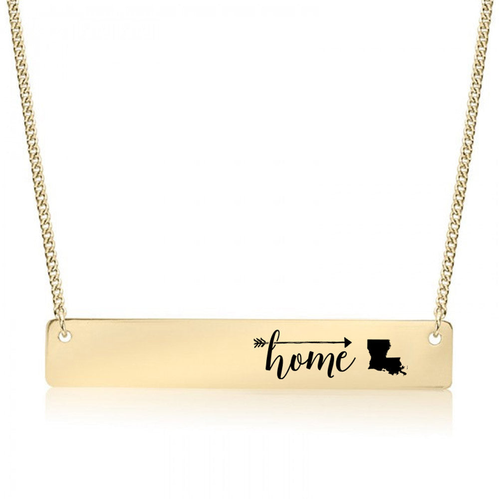 Home is Louisiana Gold / Silver Bar Necklace –